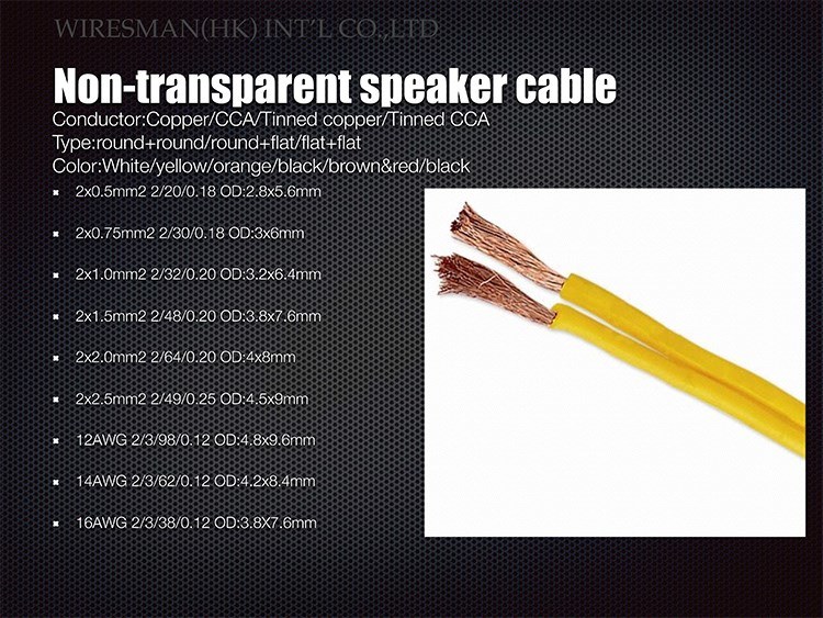 Transparent PVC Insulated CCA Conductor Speaker Cable (2X2.0mm2 2X1.5mm2)