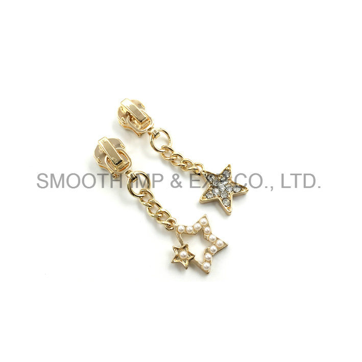 Custom Fashion Metal Pearl Diamond Rhinestone Zipper Puller Garment Accessories