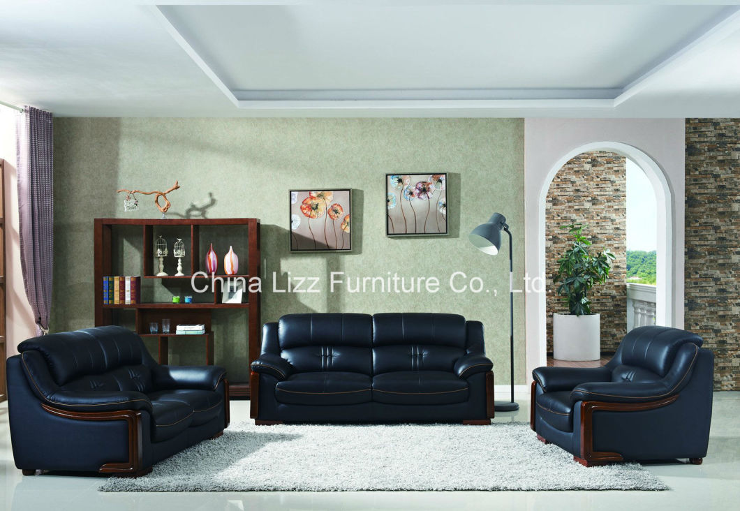 Fashion American Style Modern Leather Sofa with Wooden