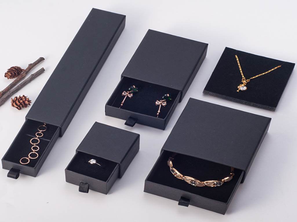 Black Small Big Paper Drawer Box, Sliding Drawer Box Jewelry Jewellery Bracelet Rings Gift Boxes Jewelry Box