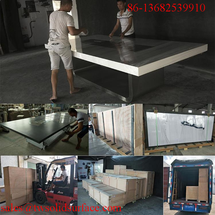 Multi-Functional Red Half Round Corian Artificial Marble Top Modern Luxury Design Office Meeting Table Design