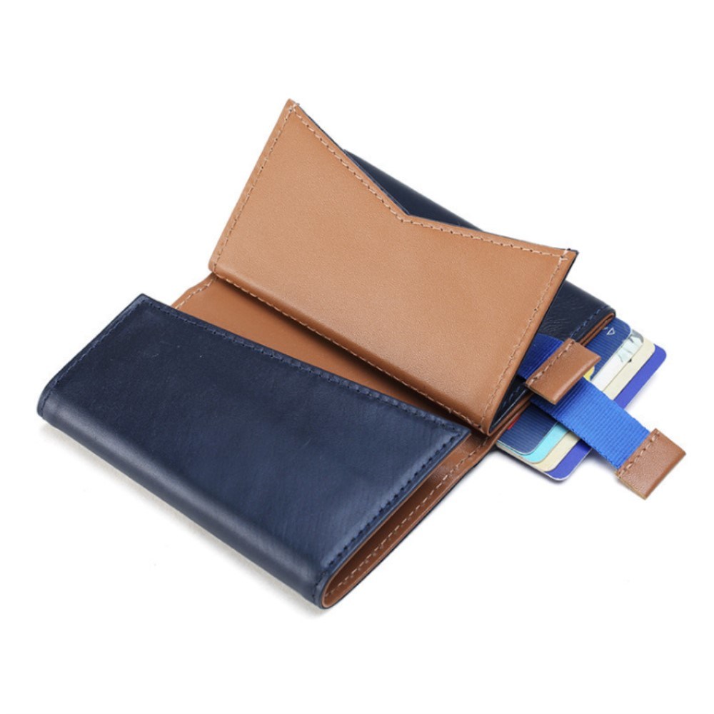 Magnetic Blue Money Holding PU Leather Mens Card Holder Wallet