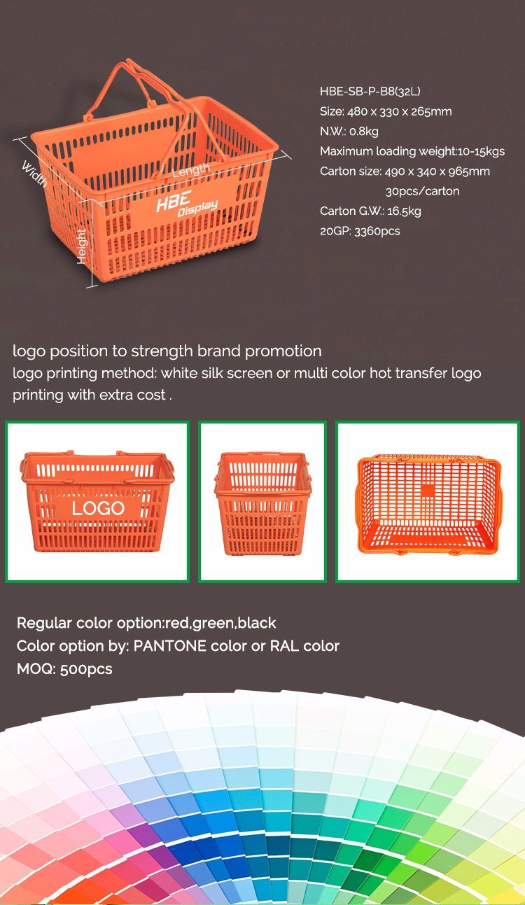 Wholesale Flexible Handheld Plastic Supermarket Shopping Basket for Shops