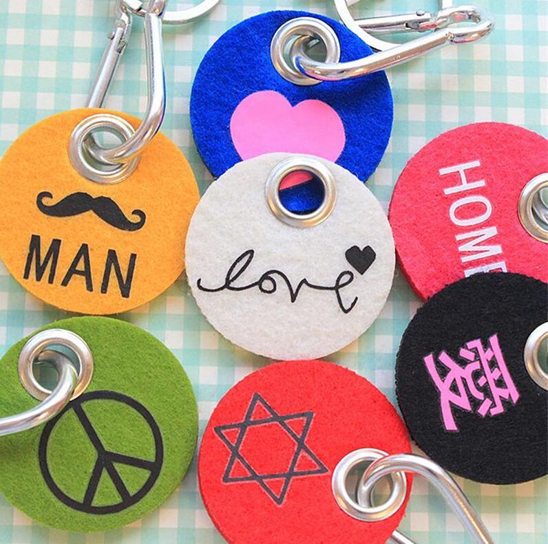 Customized Simple Design Felt Key Chain Promotional with Leather