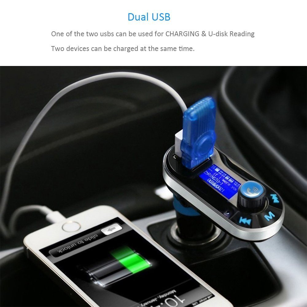 Bluetooth MP3 Player Car Charger with Dual USB Charging Ports