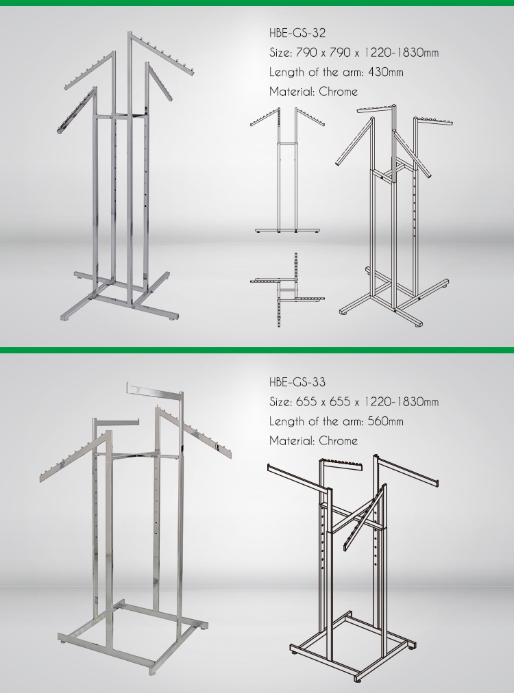 4-Arm Chrome Clothes Display Garment Racks