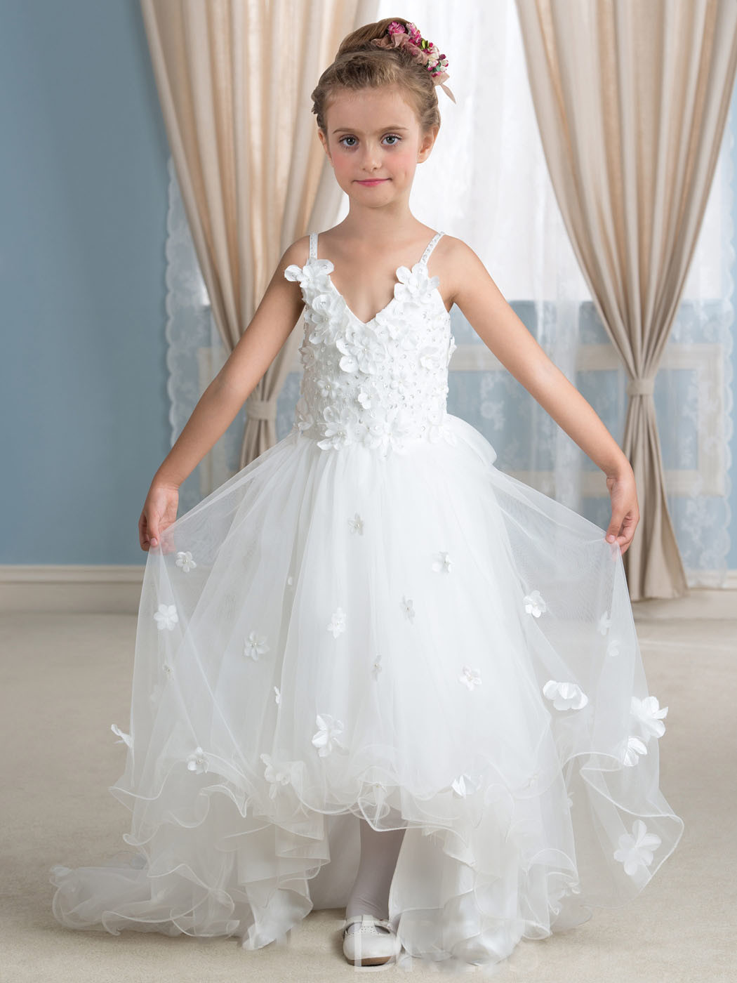 Custom Made Handsewn Hi-Low Children Apparel Flower Girl Dress