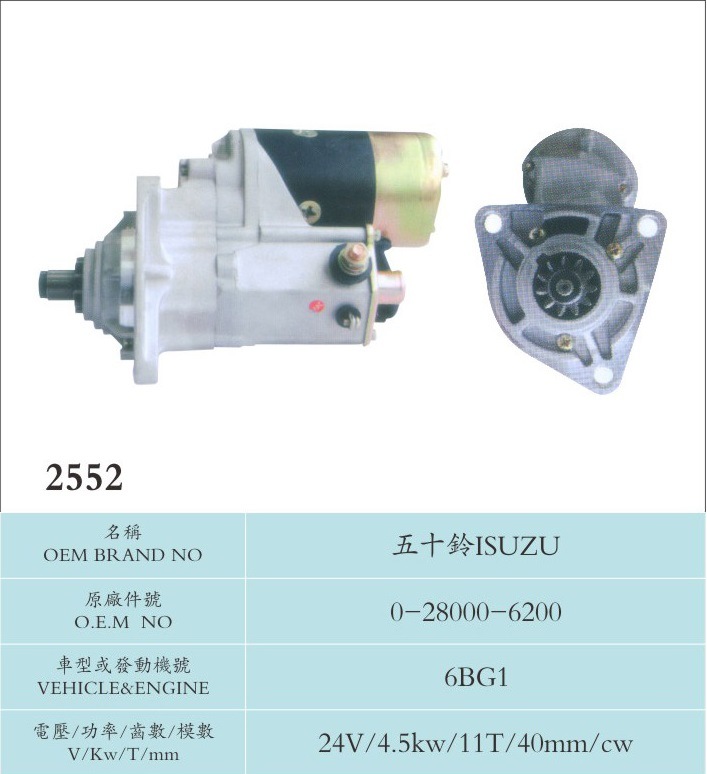 24V 4.5kw 11t Auto Starter for Isuzu 0-28000-6200 (6BG1)