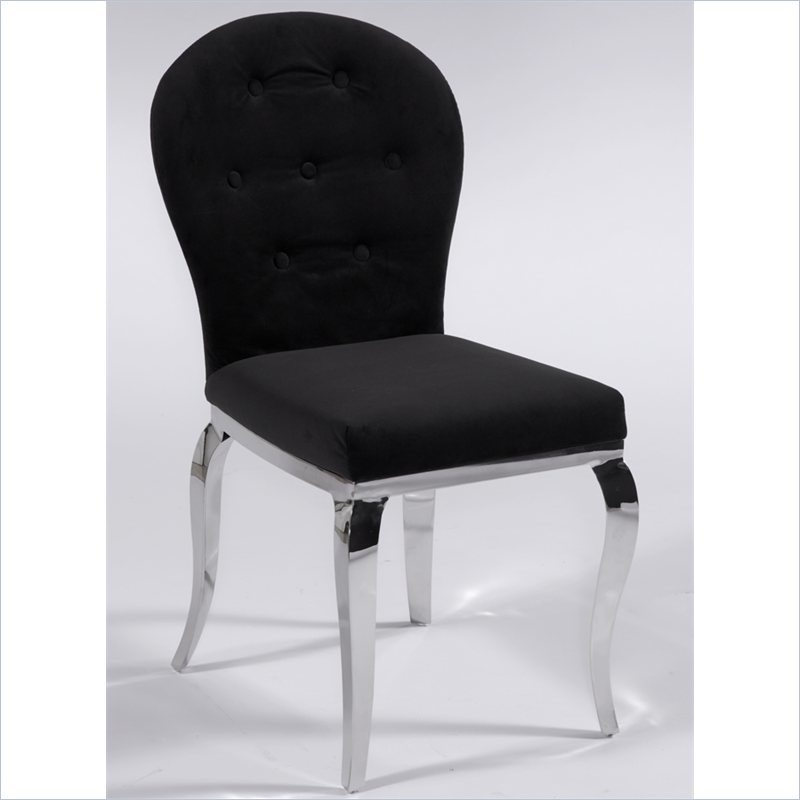 Modern Louis Black Round Cushion Back Dining Chair with Chrome Legs