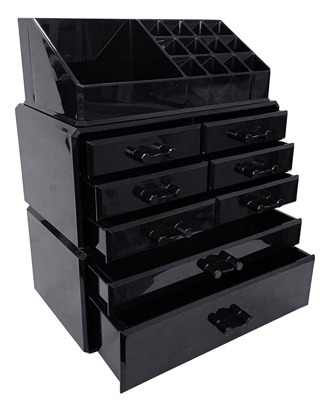 Black Acrylic Makeup Cosmetic Organizer Storage Drawers Display Boxes Case