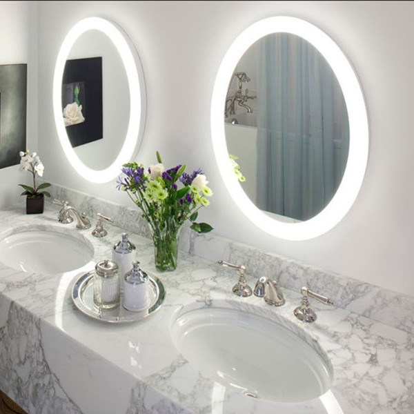 IP44 LED Round Vanity / Bathroom Mirror, Frosted Border