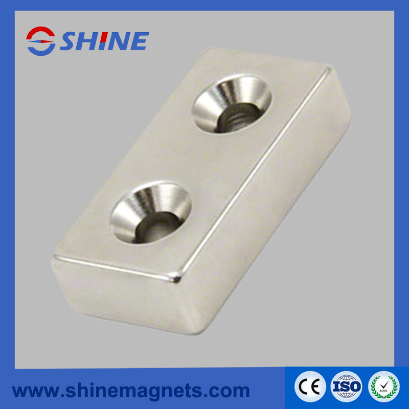 Strong Sintered N45 Neodymium Rectangular Magnet with Two Countersunk