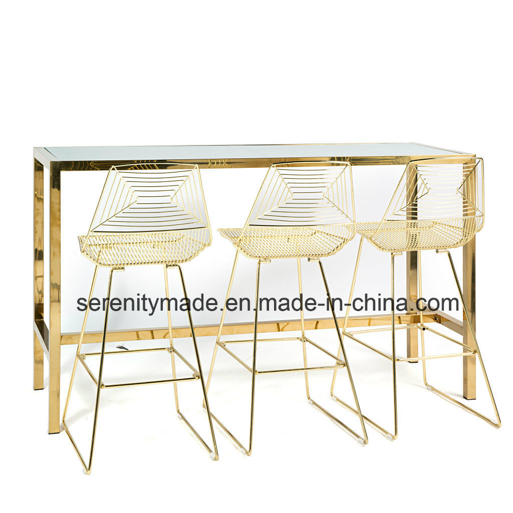 Simple Design High Legs Gold Metal Wire Bar Chairs Outdoor