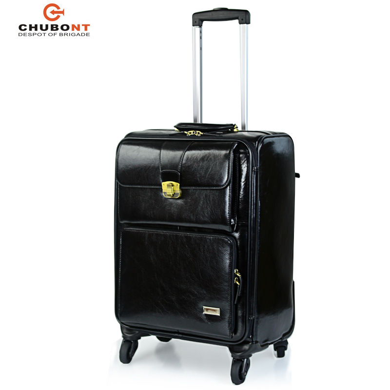 Chubont High Qualilty Cow Leather Carry Luggage Trolley