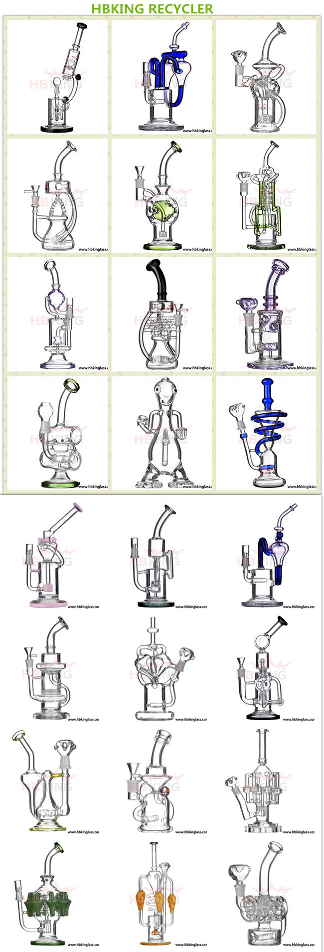 Hbking China Wholesale Oil DAB Rig Recyclers Glass Water Pipe, Manufacture Big and Thick Glass Smoking Pipe in Stock