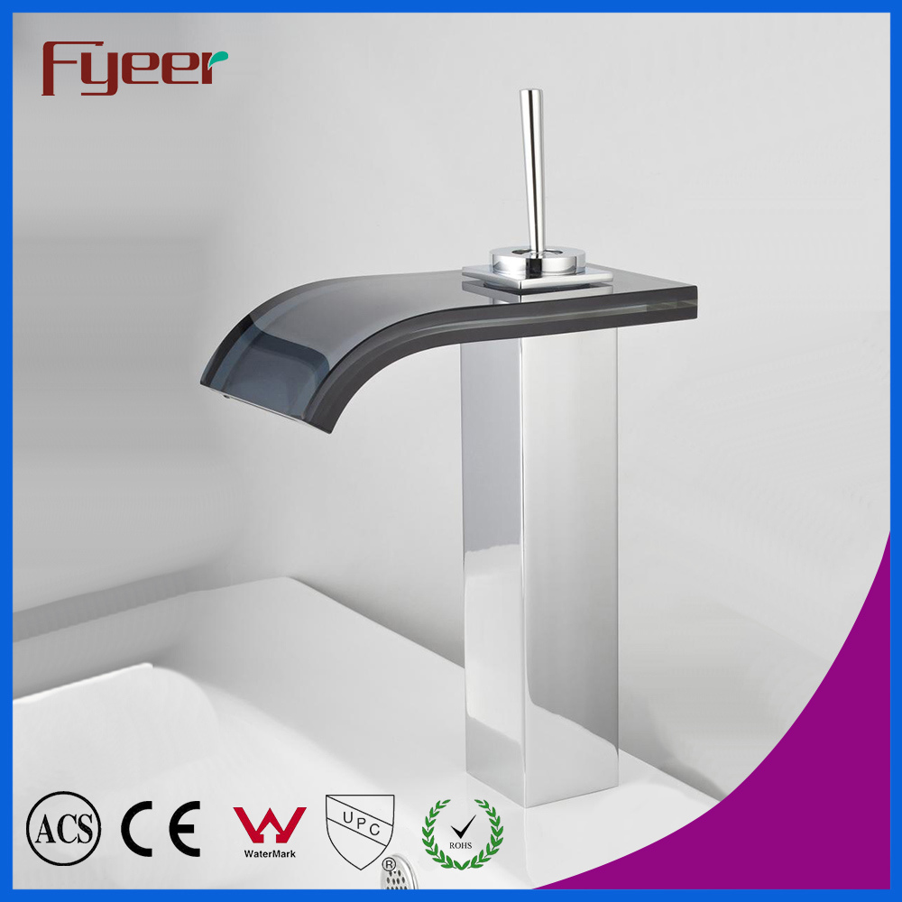 Fyeer High Body Crooked Square Glass Waterfall Spout Single Handle Chrome Plated Brass Basin Faucet Mixer Tap Wasserhahn