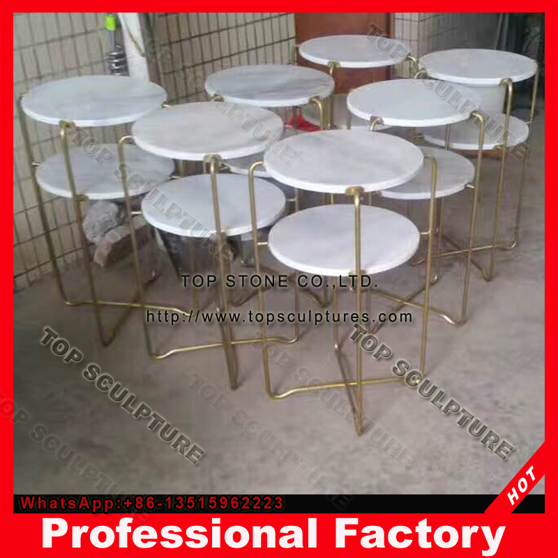 Round Marble Top with Iron Base for Side Table