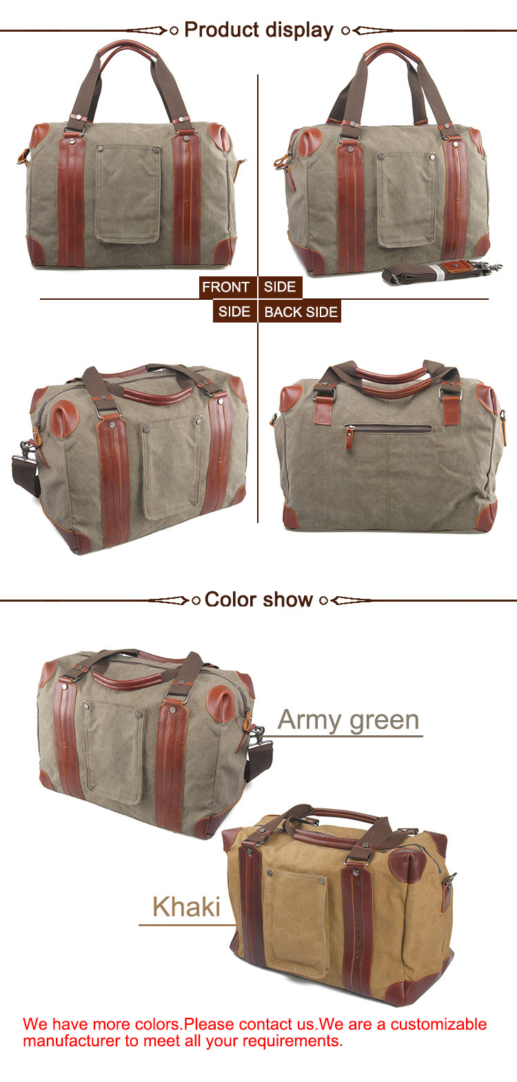 Durable Fashion Travelling Canvas Duffel Bag