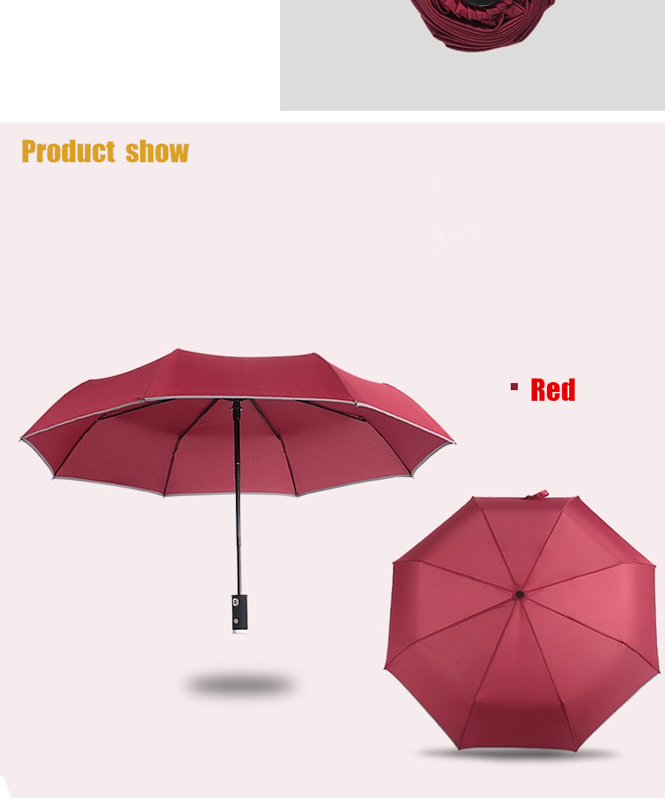 Car Safety Sunny Rainy Fashion Creative Folding Umbrella Full Automatic Windproof Men Women LED Lighting Reflective Stripe