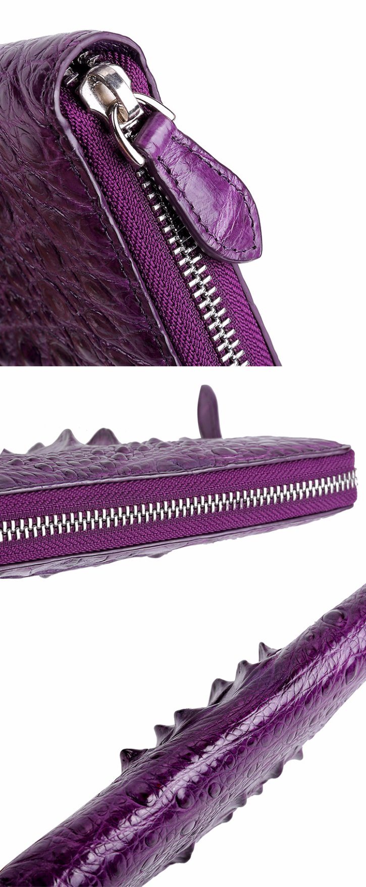 Luxury Zipper Design Good Quality Purple Alligator Skin Leather Wallet for Women