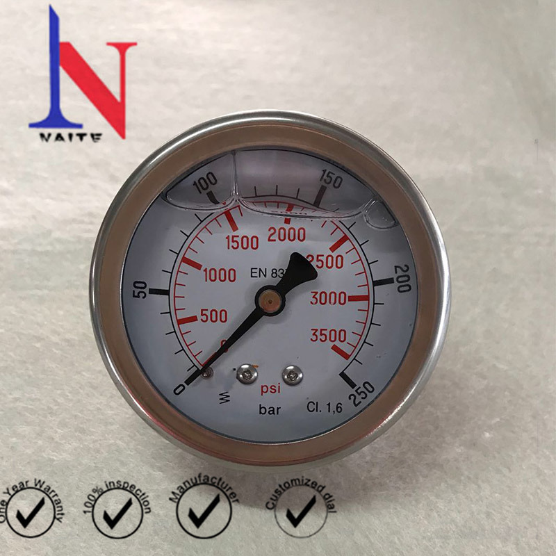 Steel Case 1/4 Centre Back Connection Glycerin Pressure Gauge for Hydraulic Pump