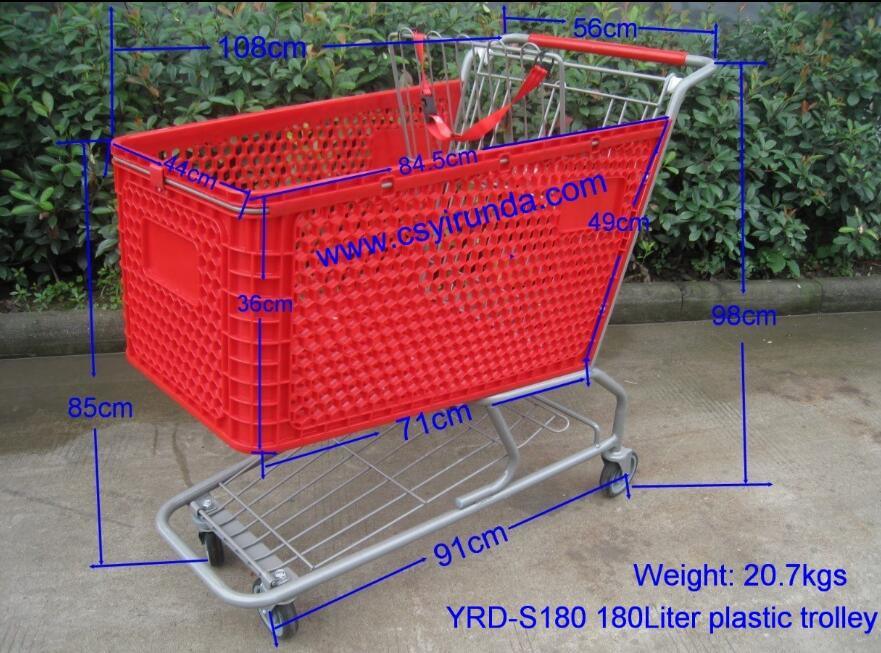 Supermarket Rolling Shopping Plastic Basket Wheels Trolley