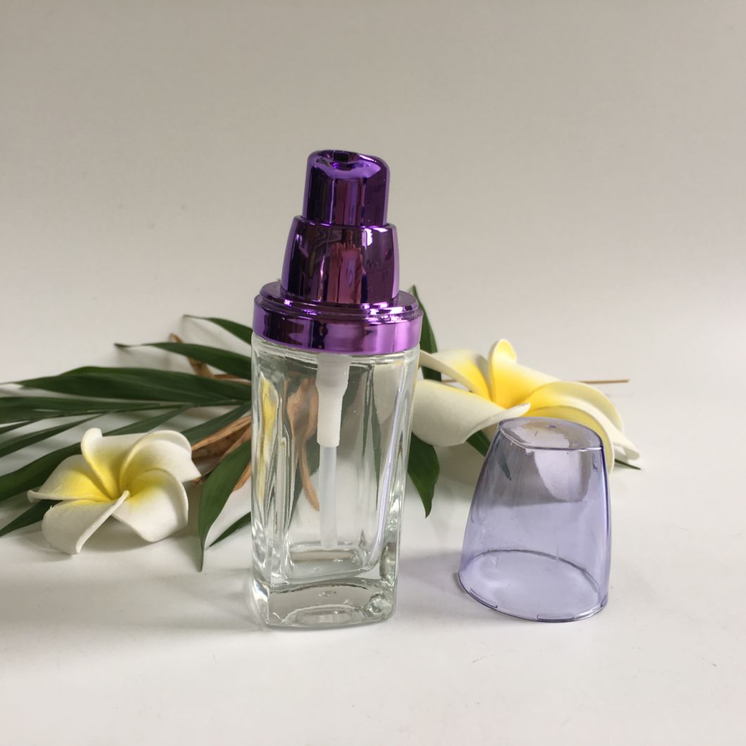 30ml Clear Glass Cream Bottle with Alumite Purple Lotion Pump for Cosmetics (PPC-GB-013)