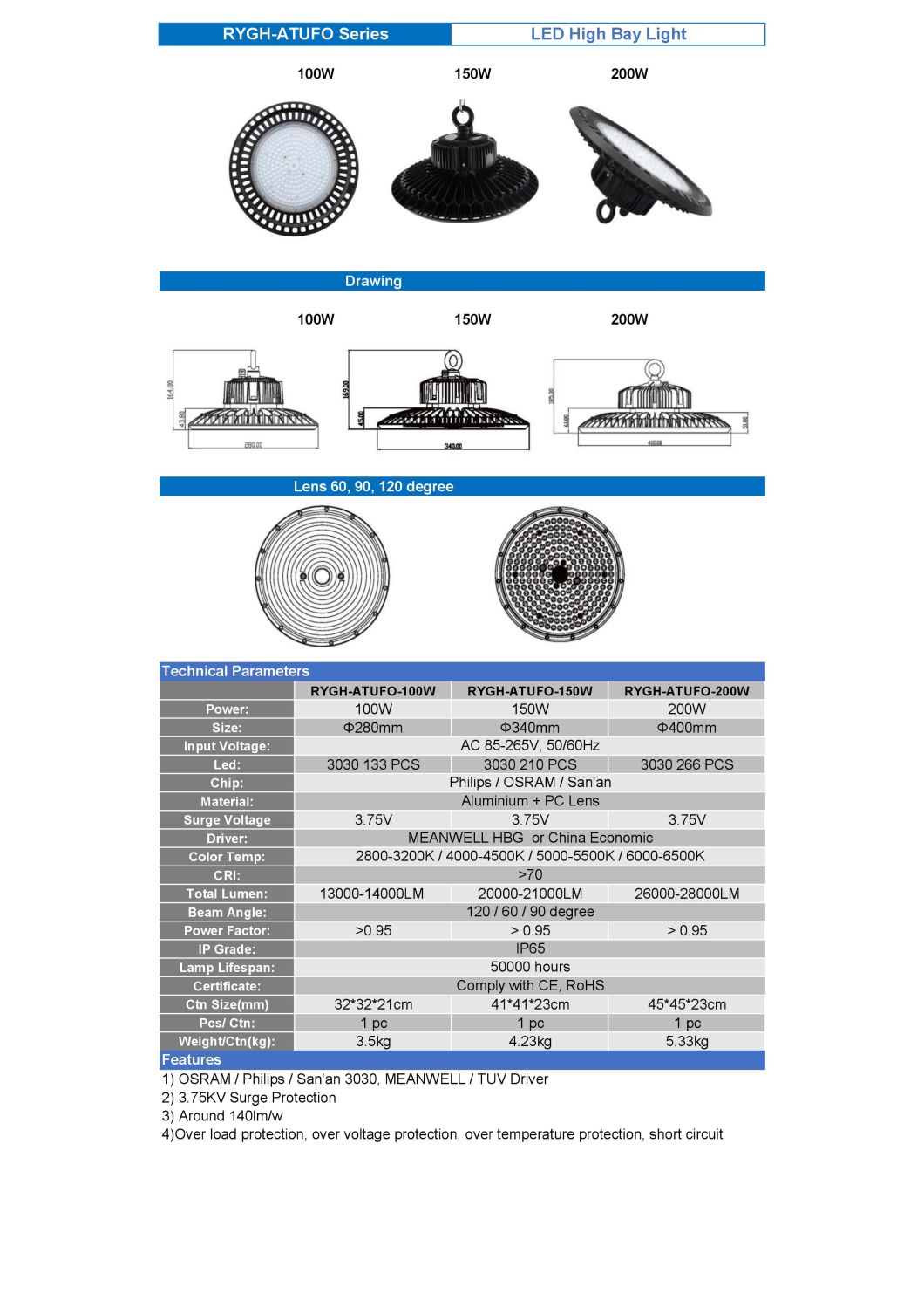 New Style 100W/150W/200W UFO LED High Bay Light