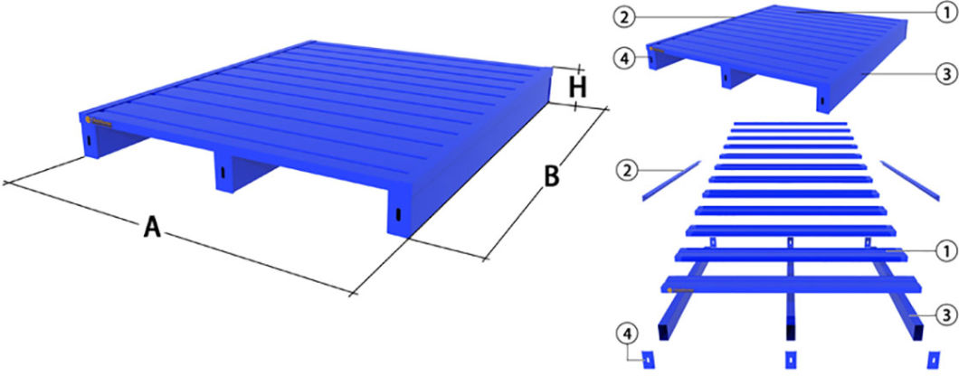 Warehouse Storage Stacking Powder Coating Steel Metal Pallet