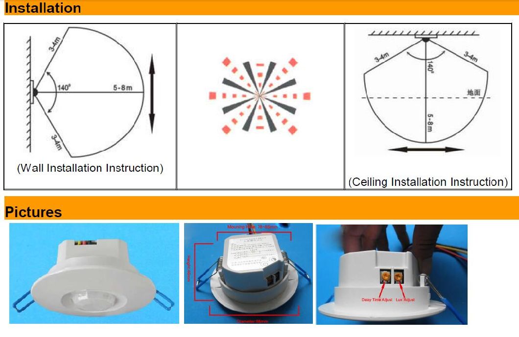 Ceiling Mounted Passive Infrared Detector PIR Occupancy Presence Sensor