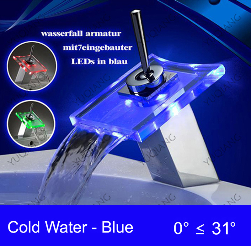 Glass Waterfall LED Basin Faucet with 3 Colors (YQ-A6)