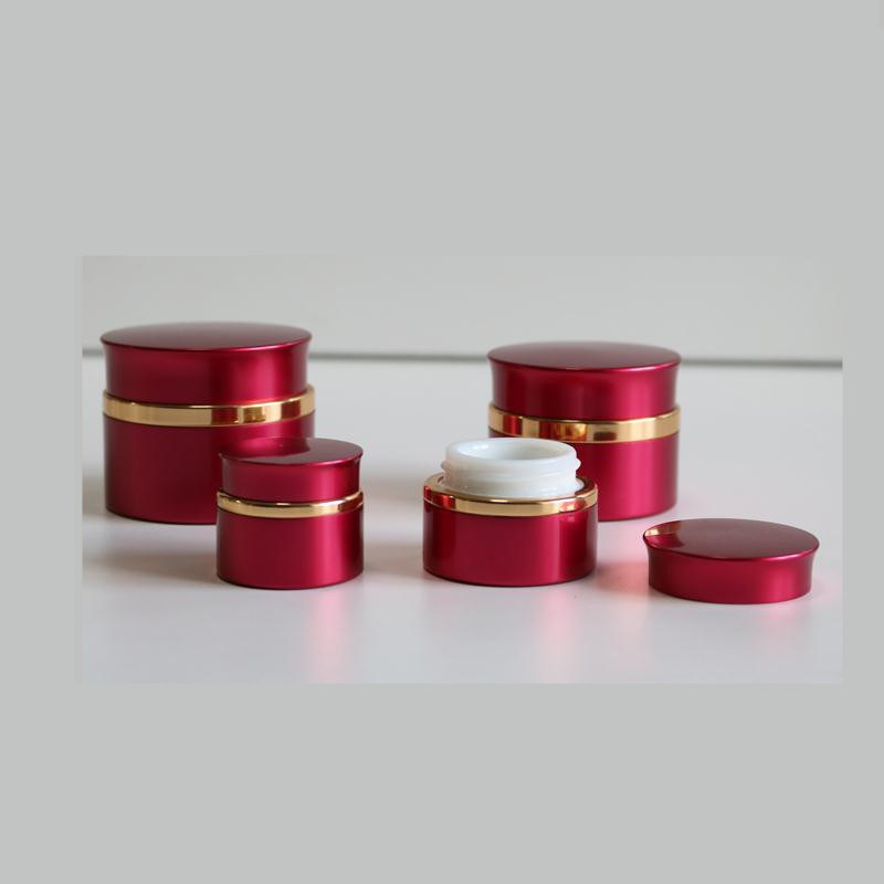 New Products Outer Aluminum Inner PP or Glass 5g 15g 30g 50g Black/Red Aluminum Jar with Gold Ring