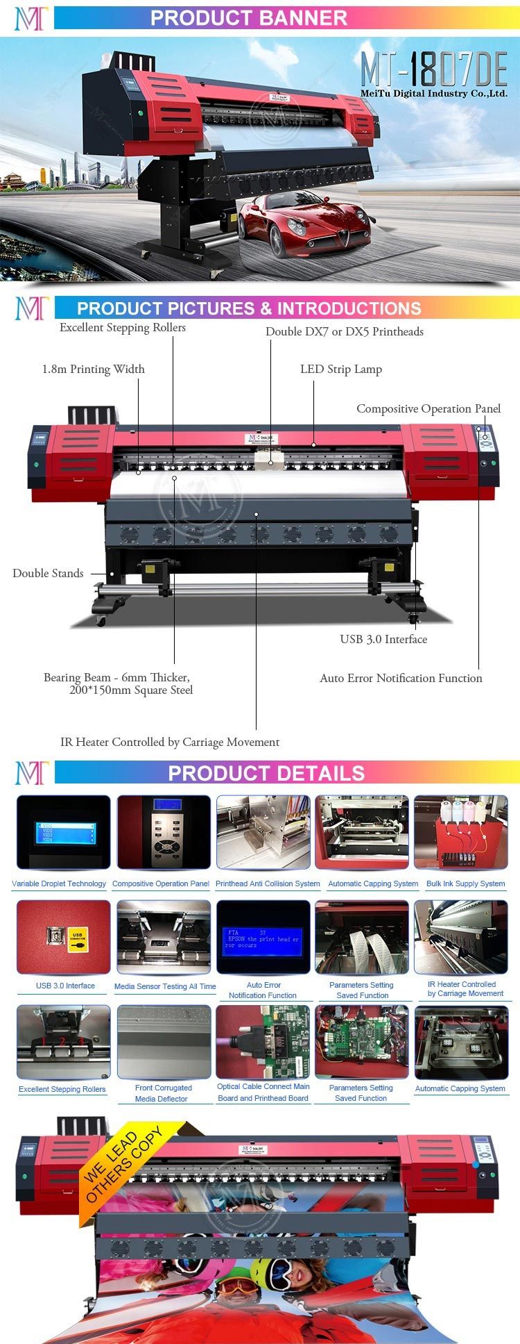Professional Digital Large Format Eco Solvent Inkjet Printer for Roll to Roll Sublimation