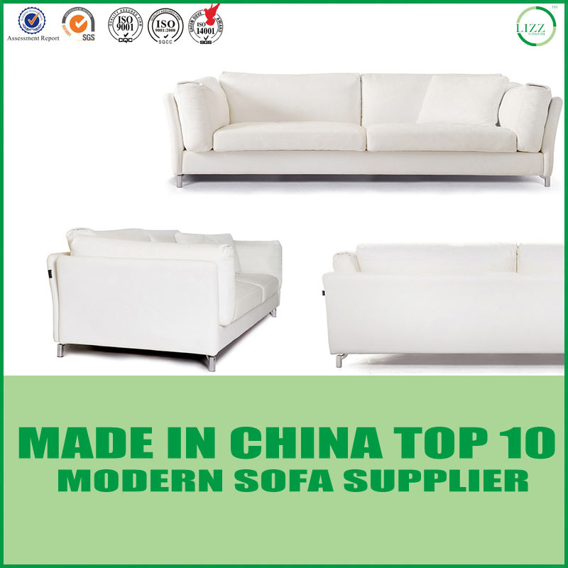 Modern White Genuine Leather Feather Sofa Living Room Furniture