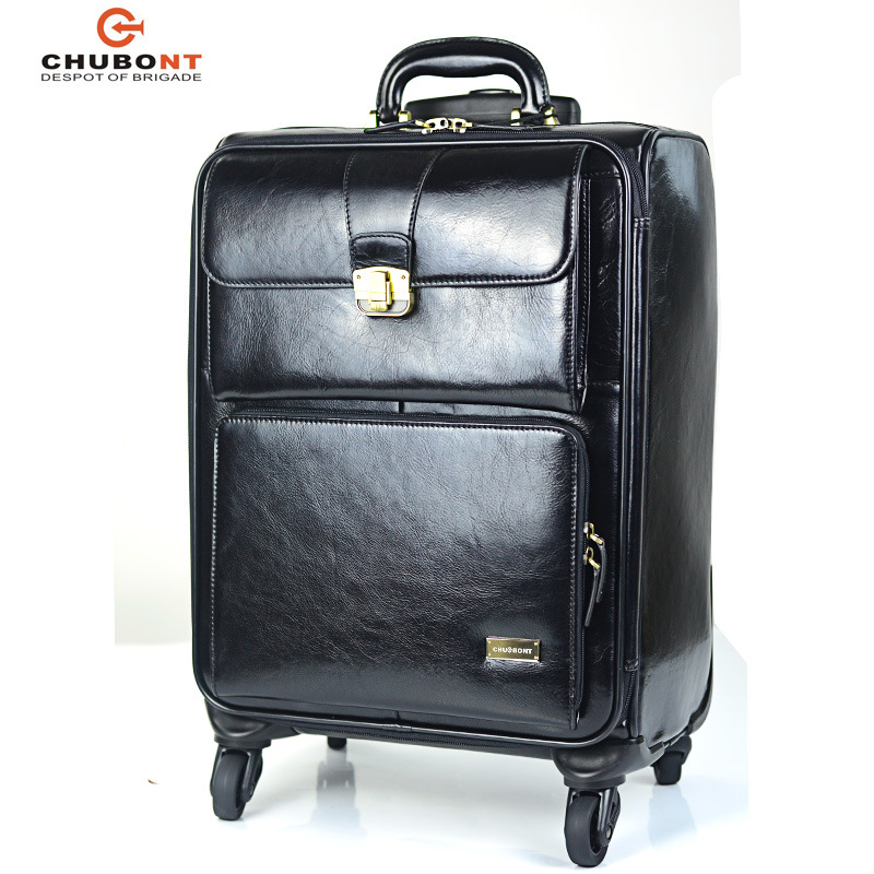 Chubont High Qualilty Cow Leather Carry Luggage Trolley