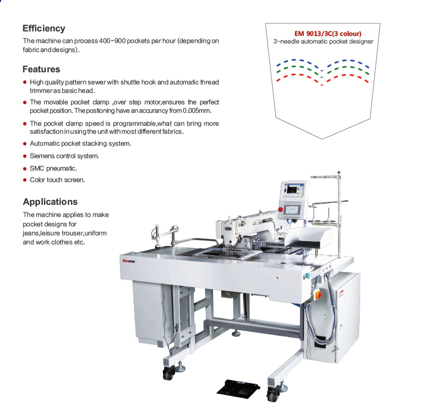 Em 9013; Automatic Industrial Lockstitch Pocket Designer Sewing Machine