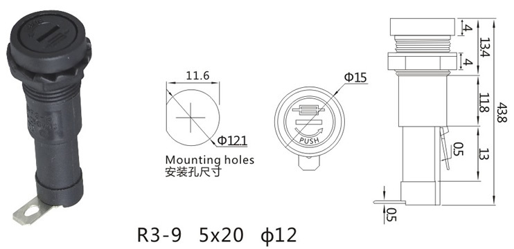 6X30mm Low Voltage Bayonet Fuse Holder (R3-9)