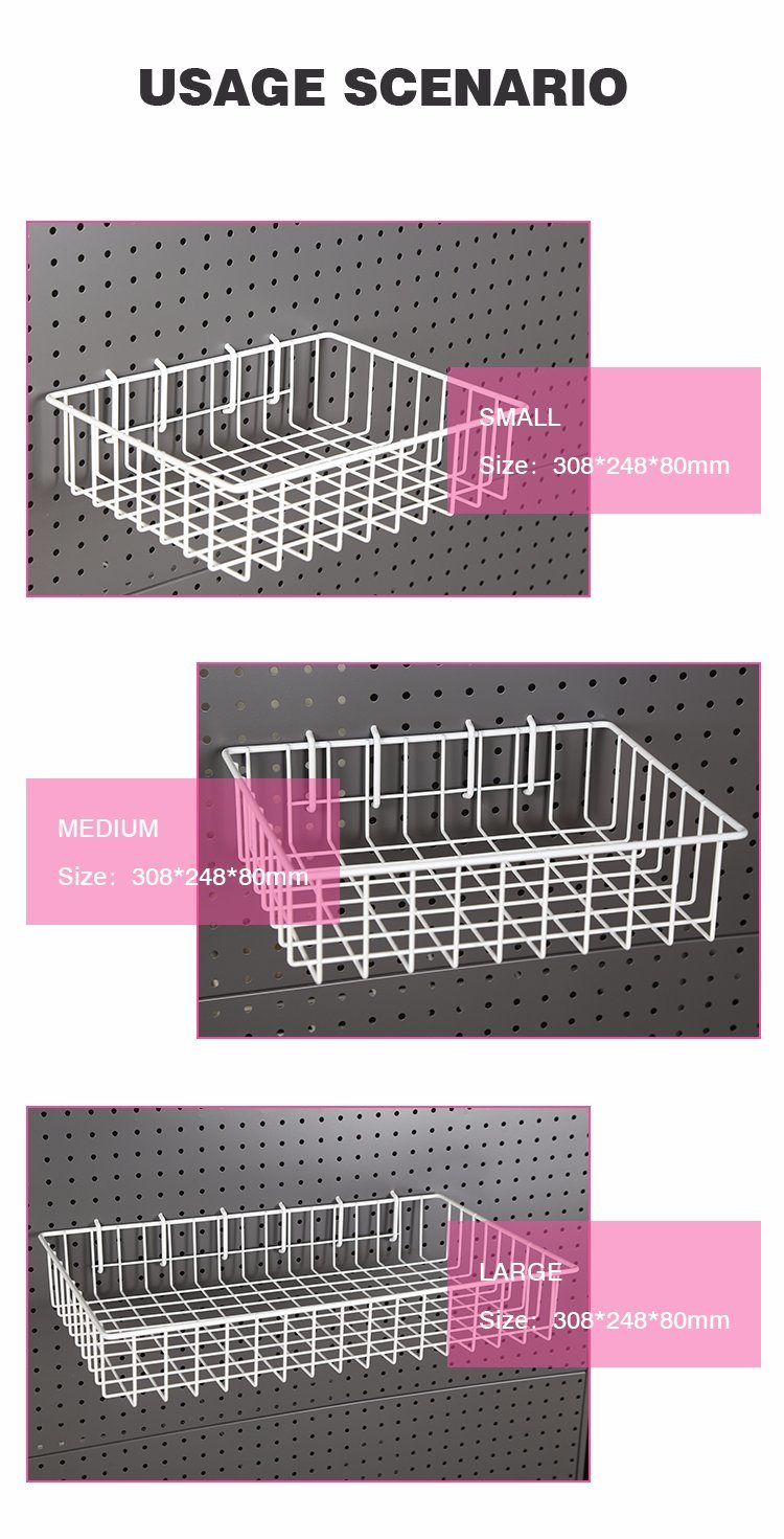 Coated Hanging Wire Mesh Storage Baskets for Pegboard/Gridwall/Slatwall