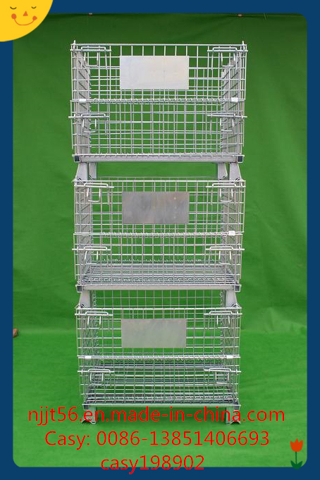 Foldable Metal Wire Mesh Pallet Cage for Warehouse Storage