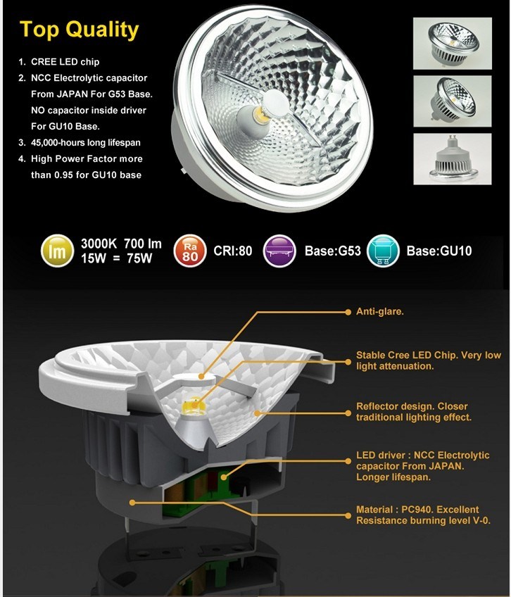 CREE Chip 15W AR111 LED Spot Light with CE