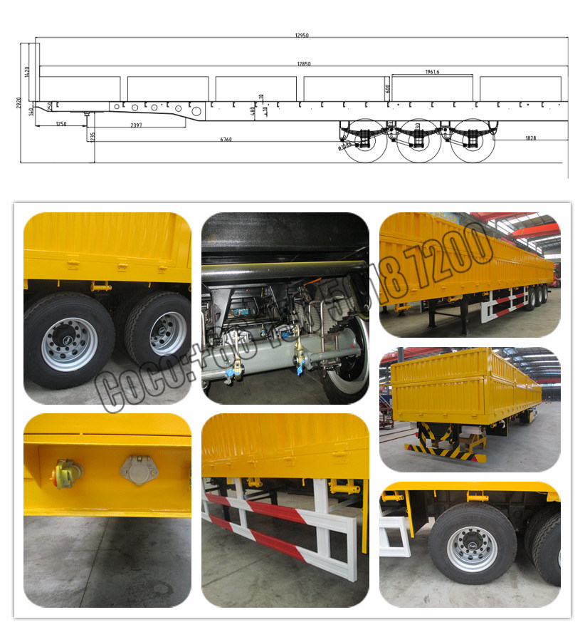 Tri Axles 600mm Cargo Open Side Wall Semi Trailer Truck