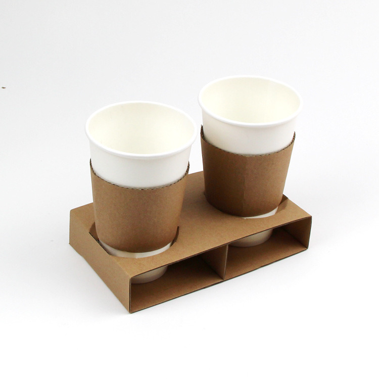 Customized Two Cups Disposable Paper Coffee Cup Tray Packing Holder