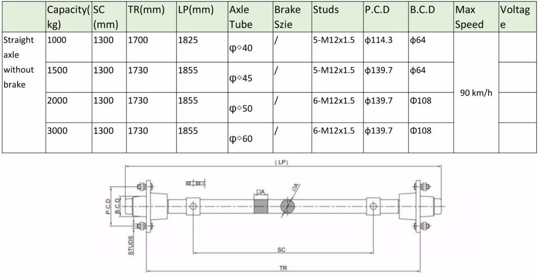 High Quality No Brake Semi Trailer Straight Axle