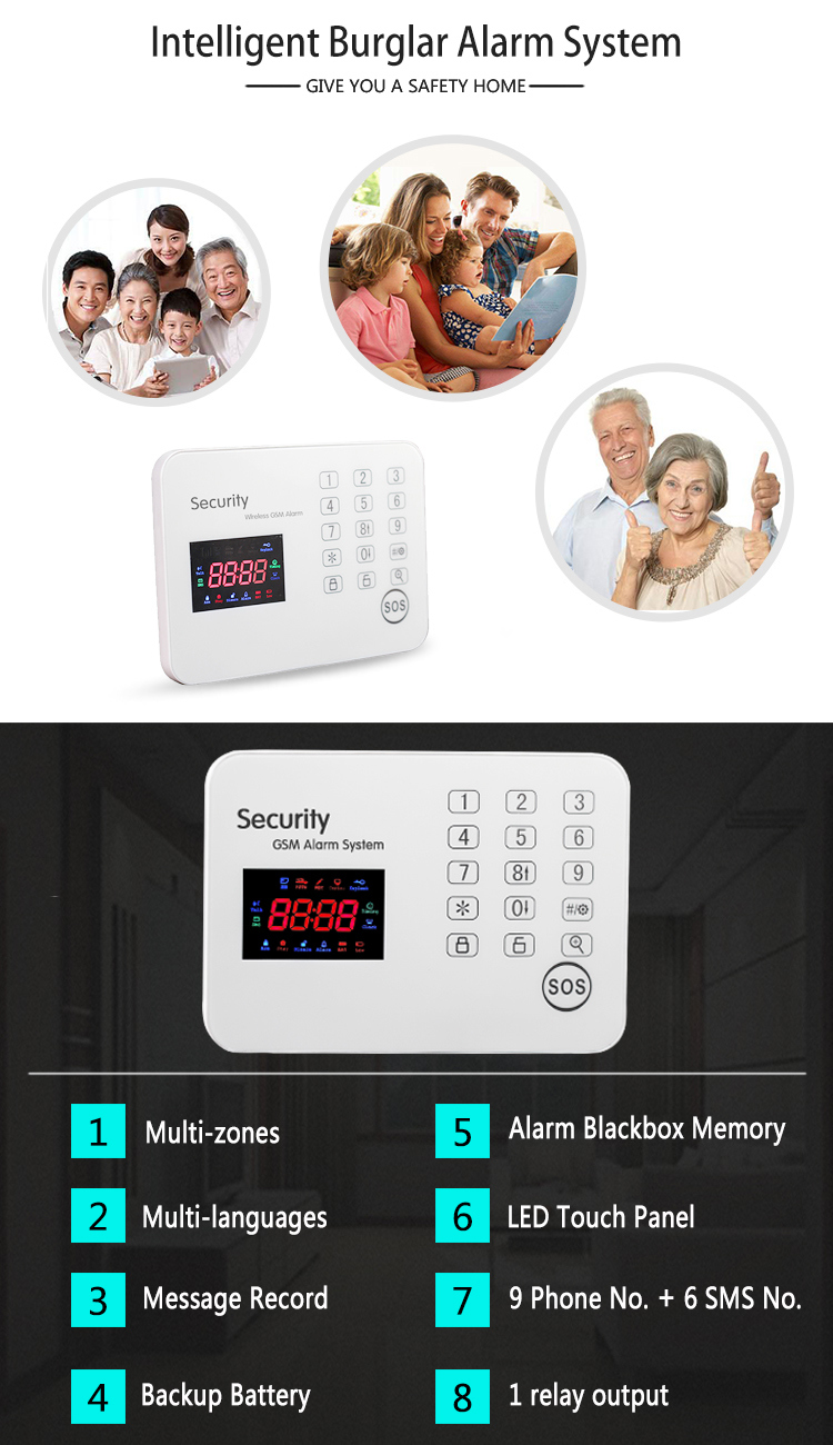 Wireless Home Security System GSM Burglar Alarm with Ios & Android APP Function