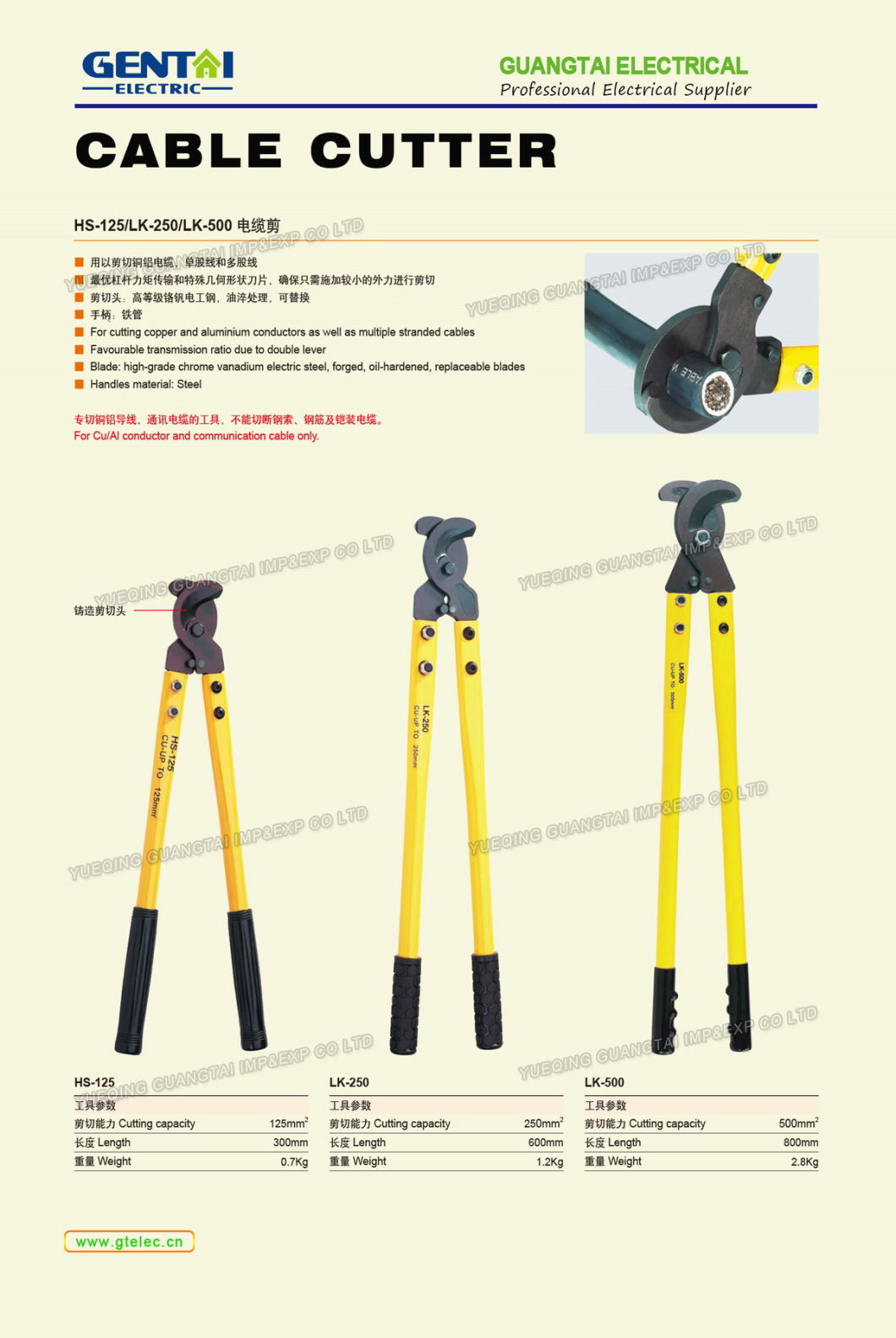 Cable Cutter for Cu/Al Conductor and Communication Cable Only