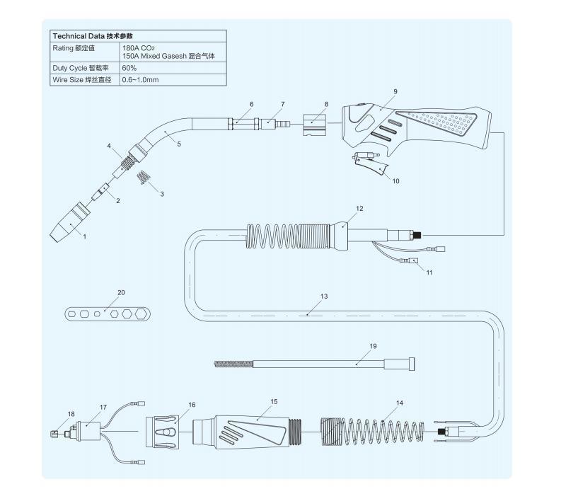 MB 15ak Air Cooled MIG/Mag Welding Torch