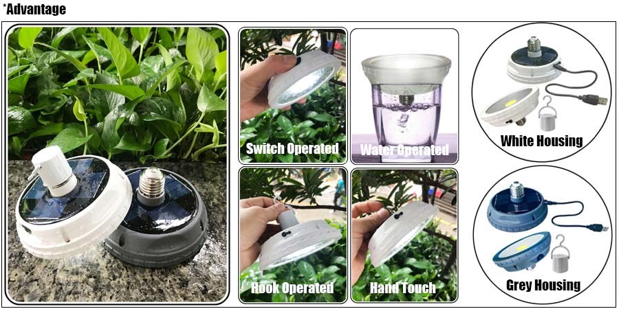 New Arrival 10W Dimmable UFO Solar Rechargeable LED Bulb Light for Camping