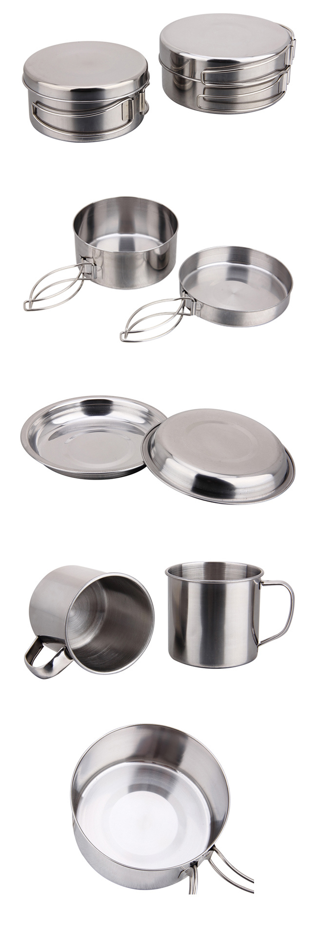 8 Pieces Cheap Stainless Steel Camping Kitchen Travel Cooking Set Camping Pot