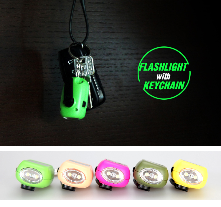Promotion Gift Mini 2-LED Solar Hand-Crank Dynamo Keychain Flashlight