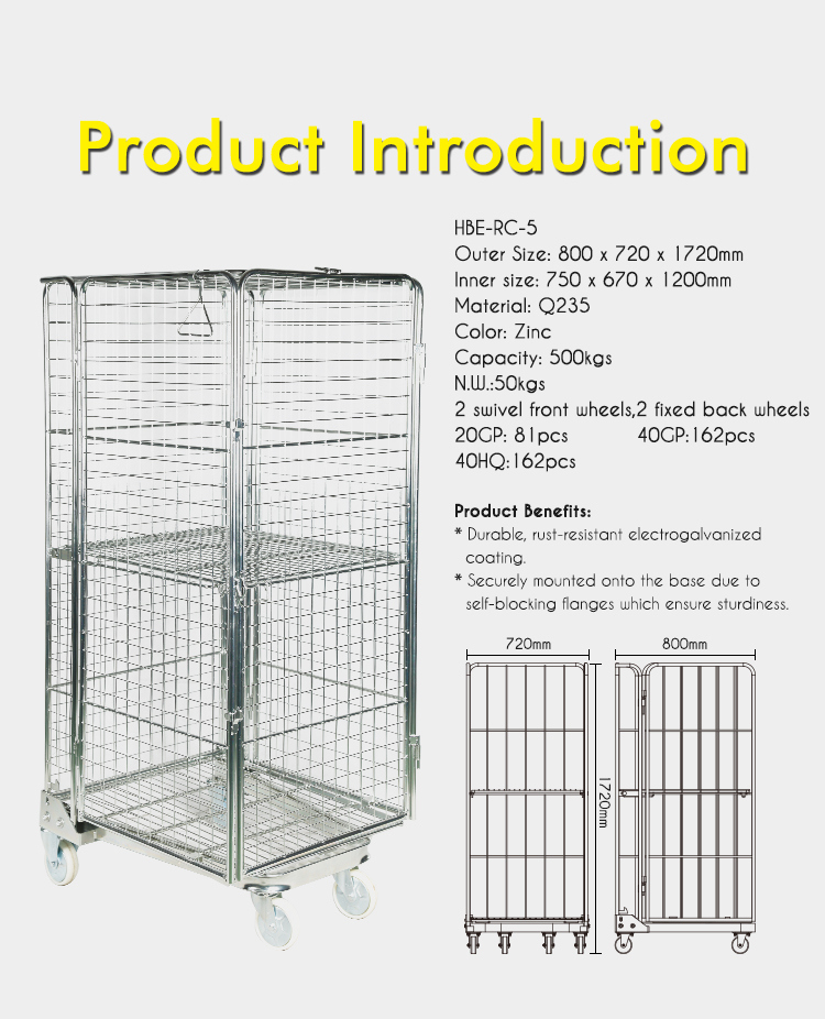Stackable Folding Galvanized Metal Shopping Storage Wire Roll Container